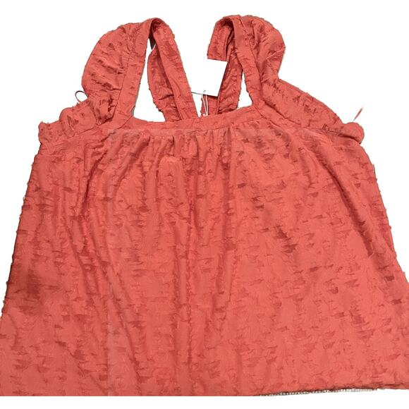 Lauren Conrad Flocked Ruffle Sleeveless Tank Top 3X Women's Shirt Spanish Coral - Picture 5 of 16